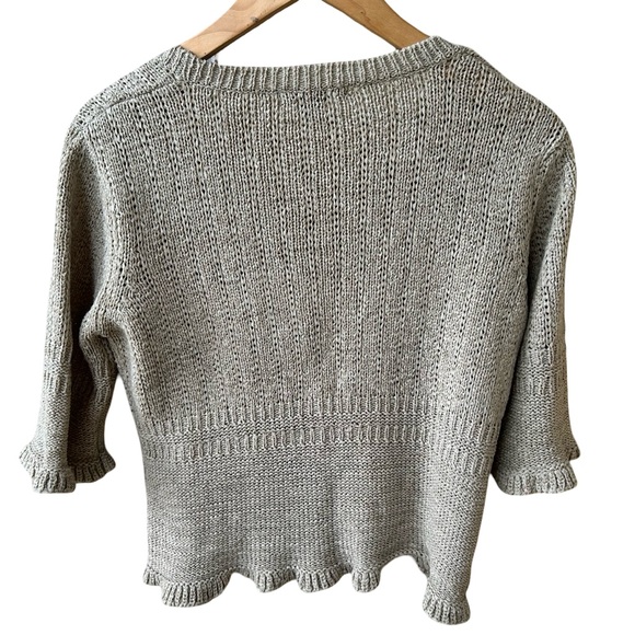 Vintage August Silk Tan Knit Ruffle Short Sleeve Shrug Cardigan Size Medium - Picture 6 of 11